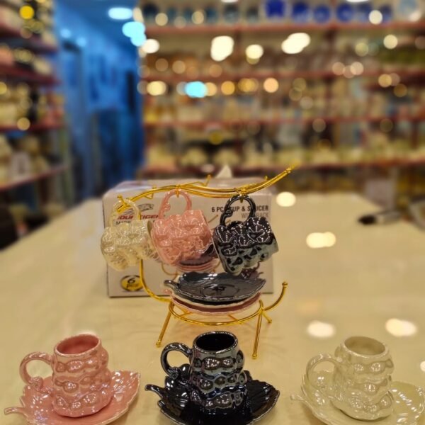 طقم قهوة بابليز فاخر مع حامل ذهبي ✨